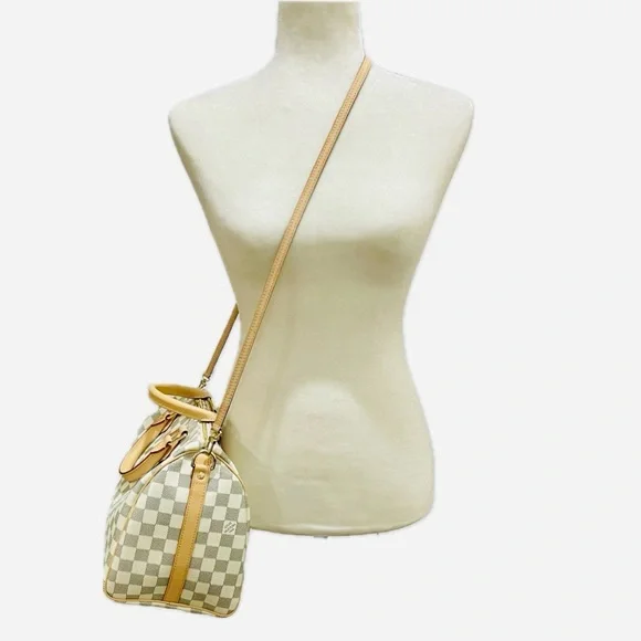 Designer Inspired Checkered Crossbody Bag in Cream and Tan - Picture 5 of 15